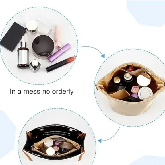 Purse Insert Nylon Tote Bag Organizer with Zipper, Inside Liner Shaper Apricot - Picture 3 of 14